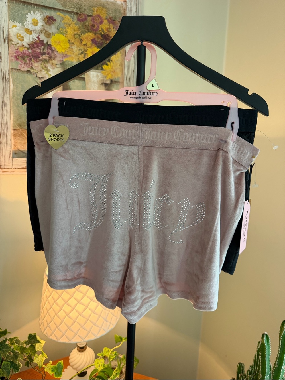 Juicy Couture Velour Lounge Shorts 2-Pack in Tan & Black